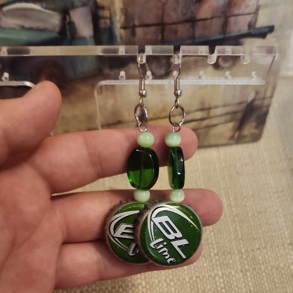Green Bottle Cap Earrings